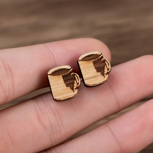 "Morning, Hunny" Coffee Cup Vintage Wood Earrings - Picture 2 of 3